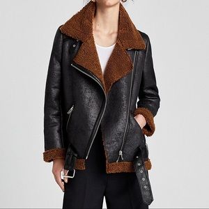 Zara Faux Shearling Leather Moto Jacket